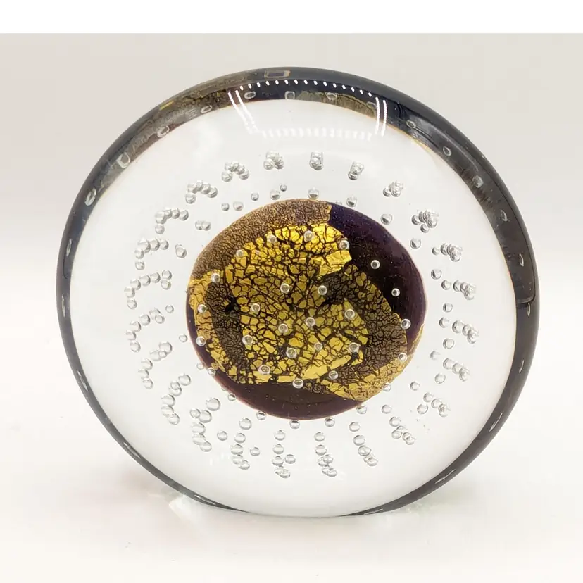 Robert Eickholt Disc Paperweight, Controlled Bubble, Aventurine