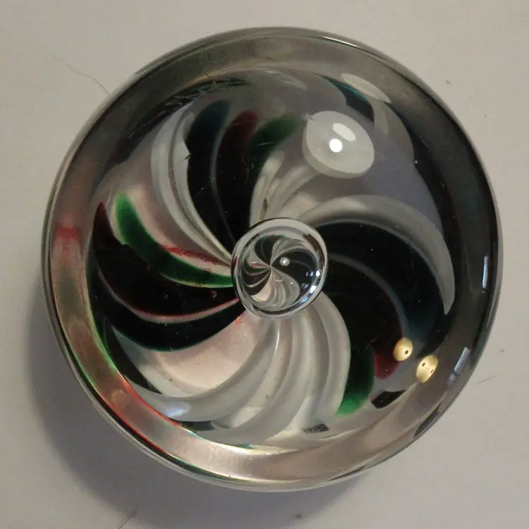 VINTAGE Harry Boyer Hand Blown Glass Paperweight - Colorful Swirl Pattern SIGNED