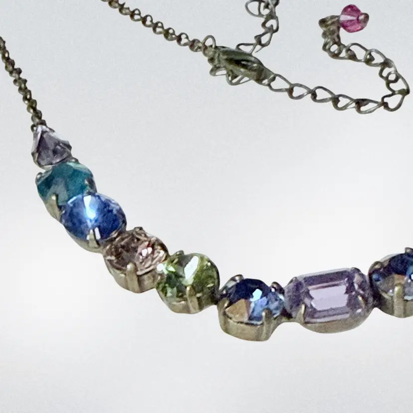 Vintage STUNNER Signed Sorrelli “Jewel Tone” Multicolored Crystal Tennis Necklace (Retired)