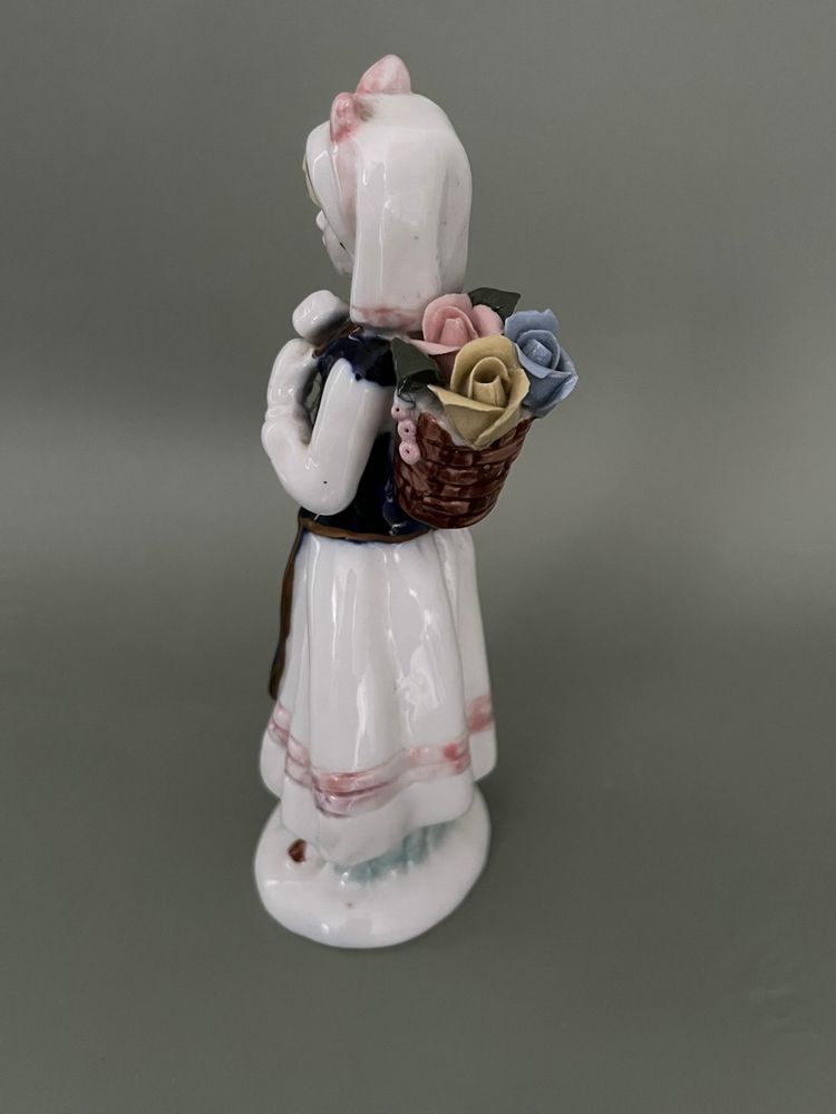 Charming Porcelain Figurine with Pink and Blue Accents