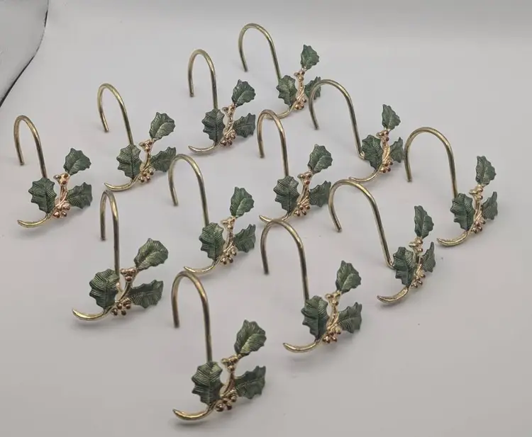 Set of 12 Lenox Christmas Holiday Holly Berry Shower Curtain Hooks