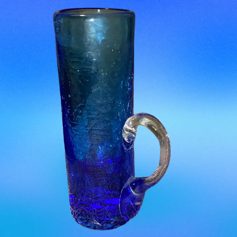 Pilgrim Art Glass Blue Crackle Benedictine Shot Glass

