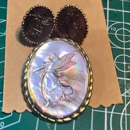 Carved Abalone Shell Guardian Angel Necklace and/or Brooch And Earrings By Set