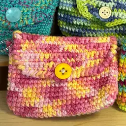 pink/yellow - Crochet Coin Purse w/Key Ring