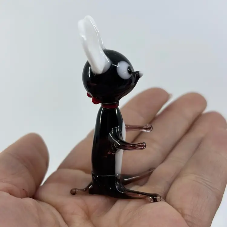 Big Eared Derpy Amethyst White Art Glass Sitting Mouse 2.75”