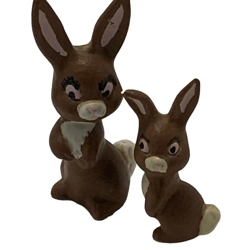 Long Ear Rabbit Pair Of Chocolate Brown Color Figurines
