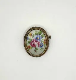 Vintage Signed Limoges France Porcelain Brooch 1.25”x 1.5”