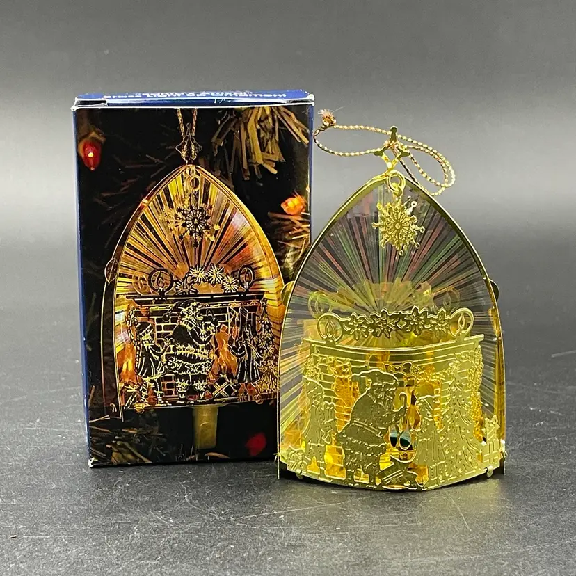 Santa's Arrival 3D Laser Cut Brass Light Up Hanging Christmas Ornament in Box