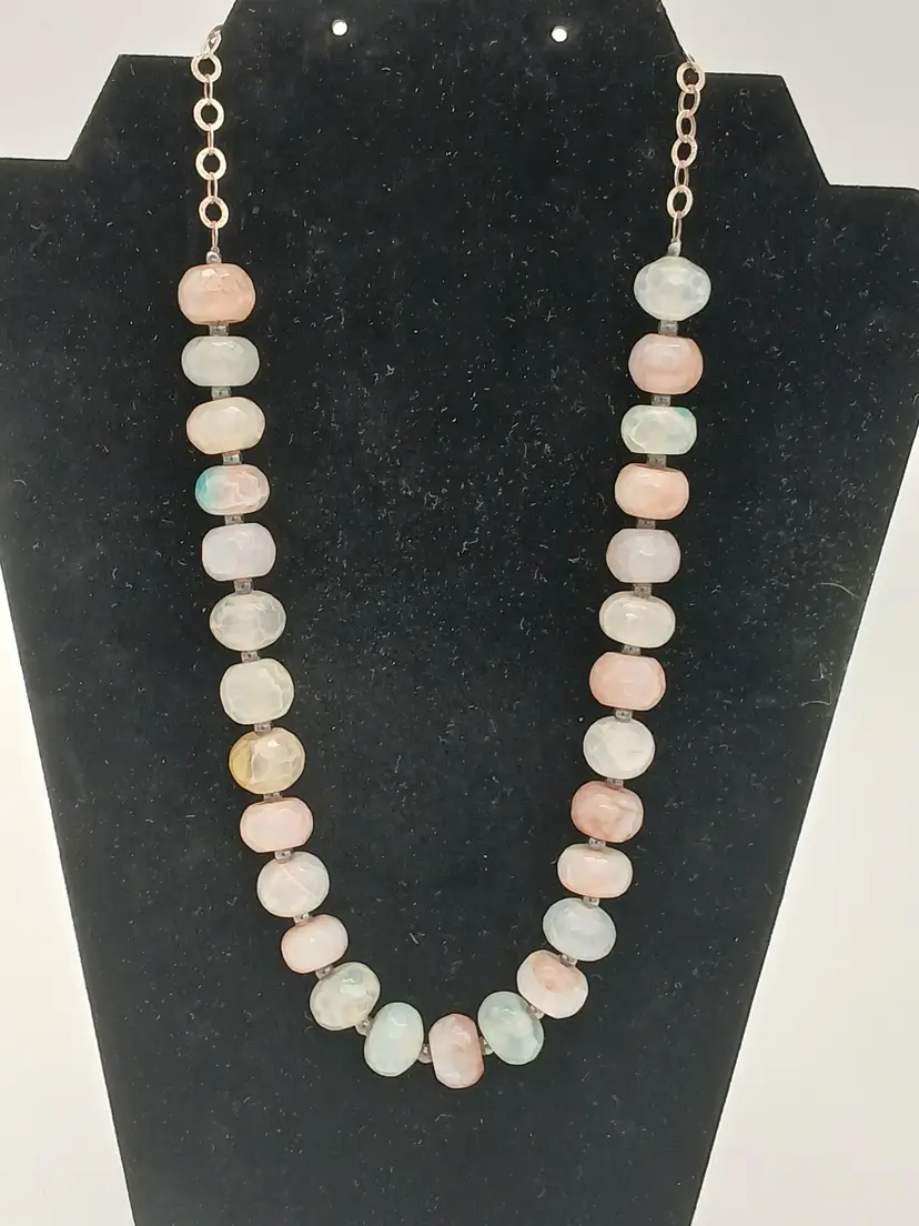 Quartz Faceted Bead Necklace with Sterling Clasp, Chain, and Beads.