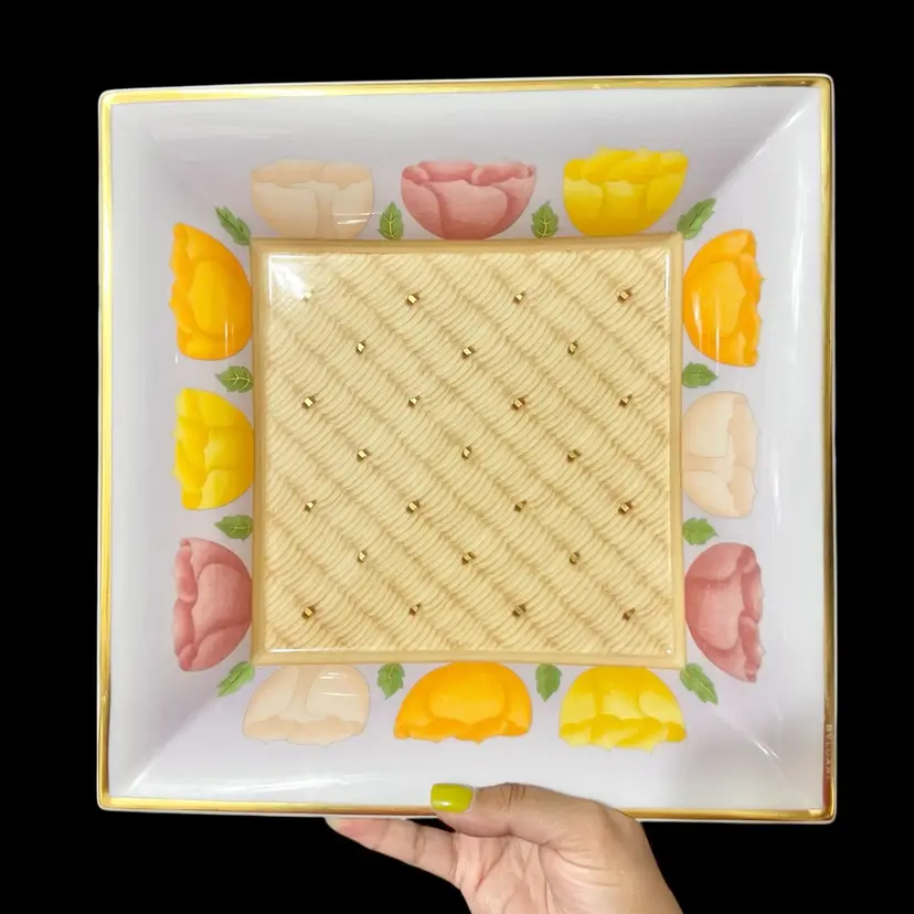 Bvlgari x Rosenthal “Le Rose” Porcelain Tray | 11.25” Square with 24k Gold Rim | Made in Germany|RARE