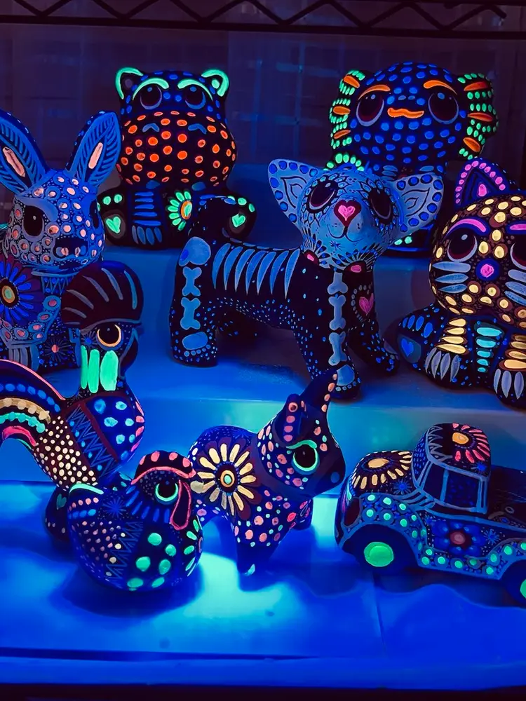 Glowing Folk Art Pottery, Alebrije, Tonala, Talavera