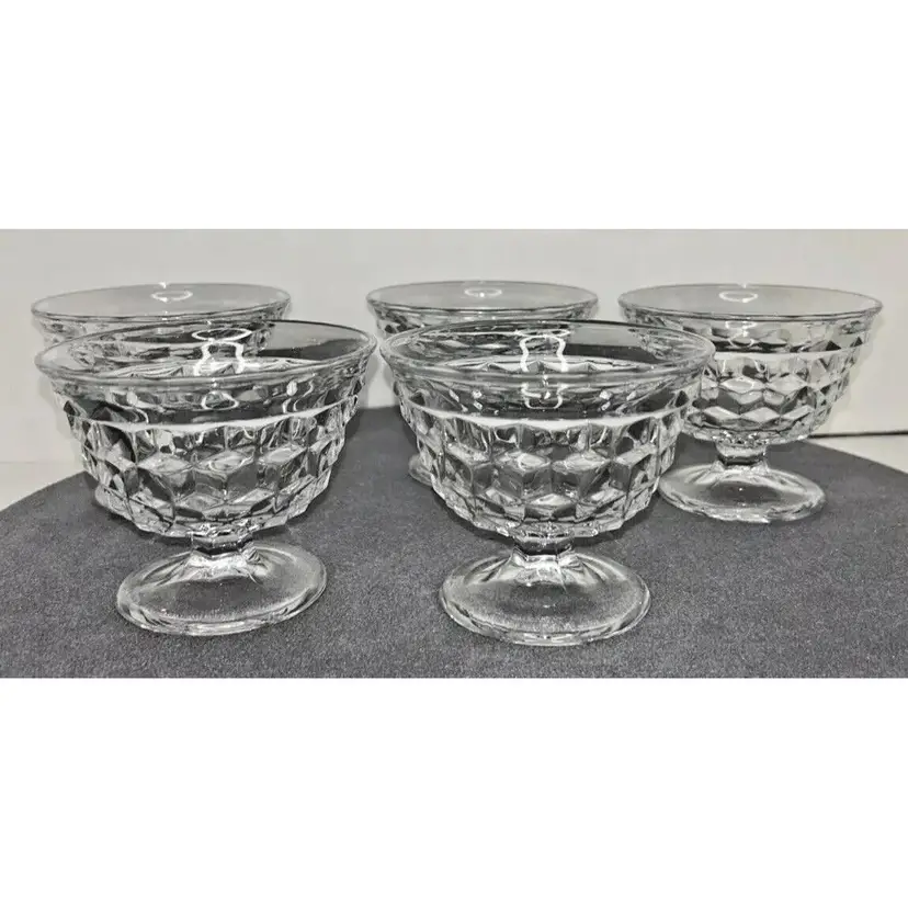 Vintage Fostoria Colony Crystal Cubic Design 5oz Footed Dessert Cups Set of 5
