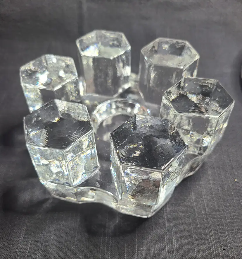 Vintage Stövchen Art Glass Hexagon Warming Trivet Candle Holder