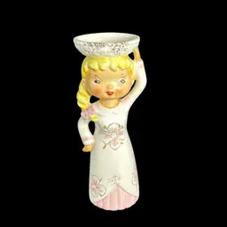 Napco Girl With Basket Vase 5 1/2” Minimal Crazing