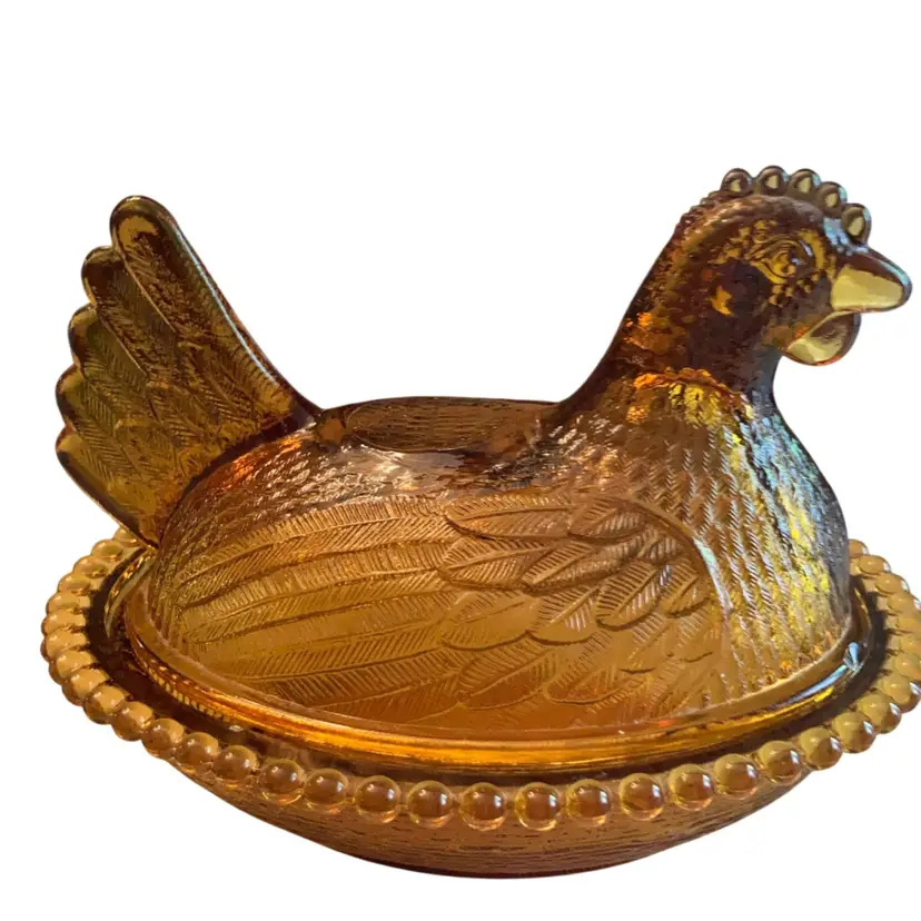 Amber Colored Glass Hen On Nest