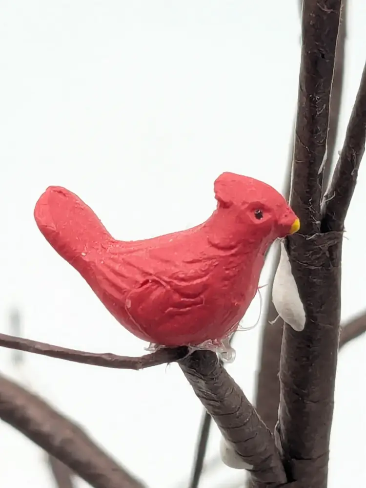 Vintage Dept 56 Christmas Frosted Bare Branch Trees Cardinal x 2