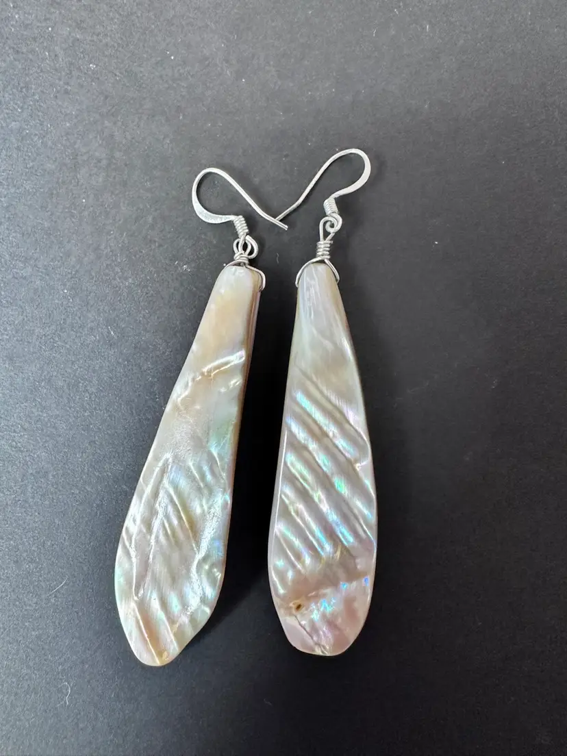 Mother Of Pearl Earrings 3” Long For Periced Ears (TESTED) NOT SS
