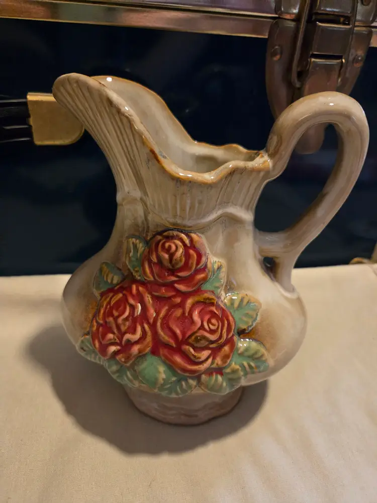 Vintage Rose Embossed Ceramic Pitcher