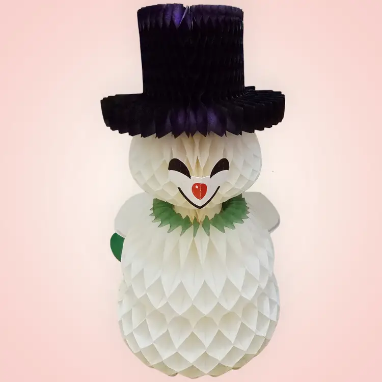 Vintage 1960s Honeycomb Snowman Centerpiece 11" Amscan Denmark
