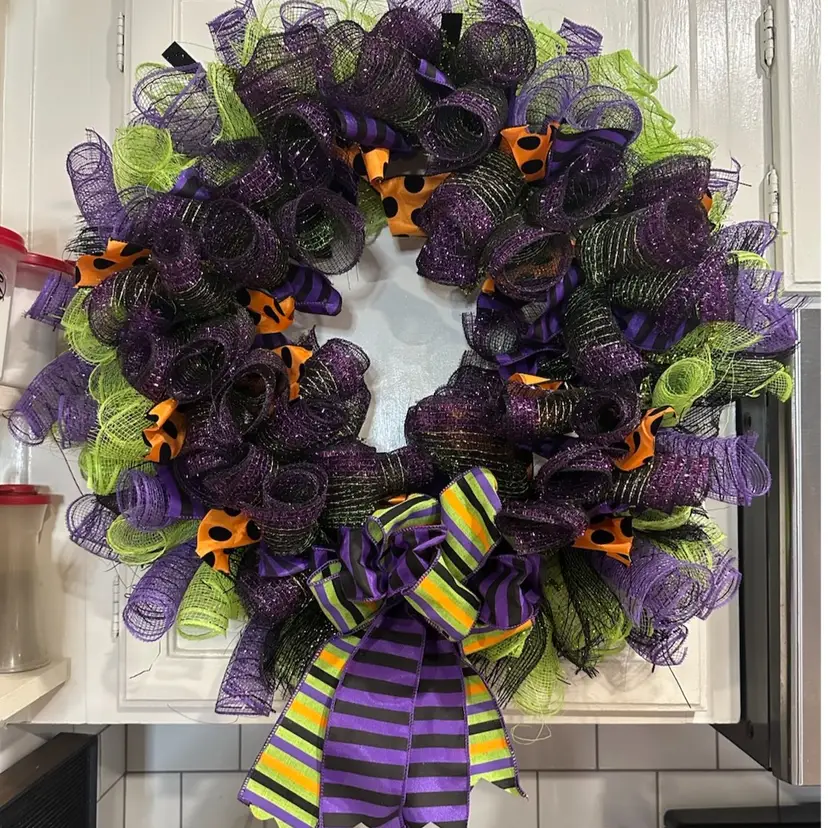 Halloween Wreath W/ Green & Purple Large Now With RTC Spider