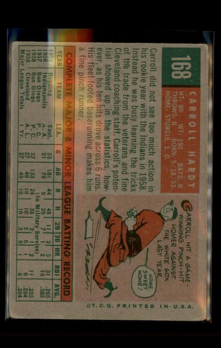 1959 Topps #168 Carroll Hardy - (pk4) - Cleveland Indians