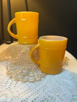 Yellow Fire King Barrel Mugs X2