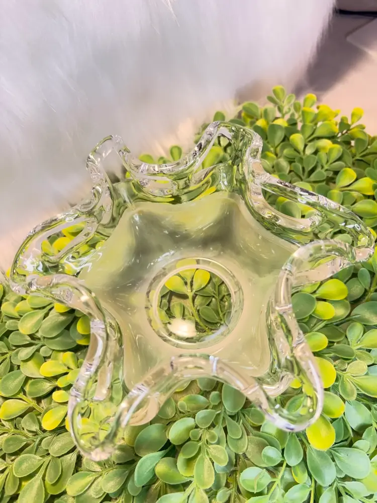 Modernist Freeform Clear Glass/Matte Amber Bottom Art Glass Bowl