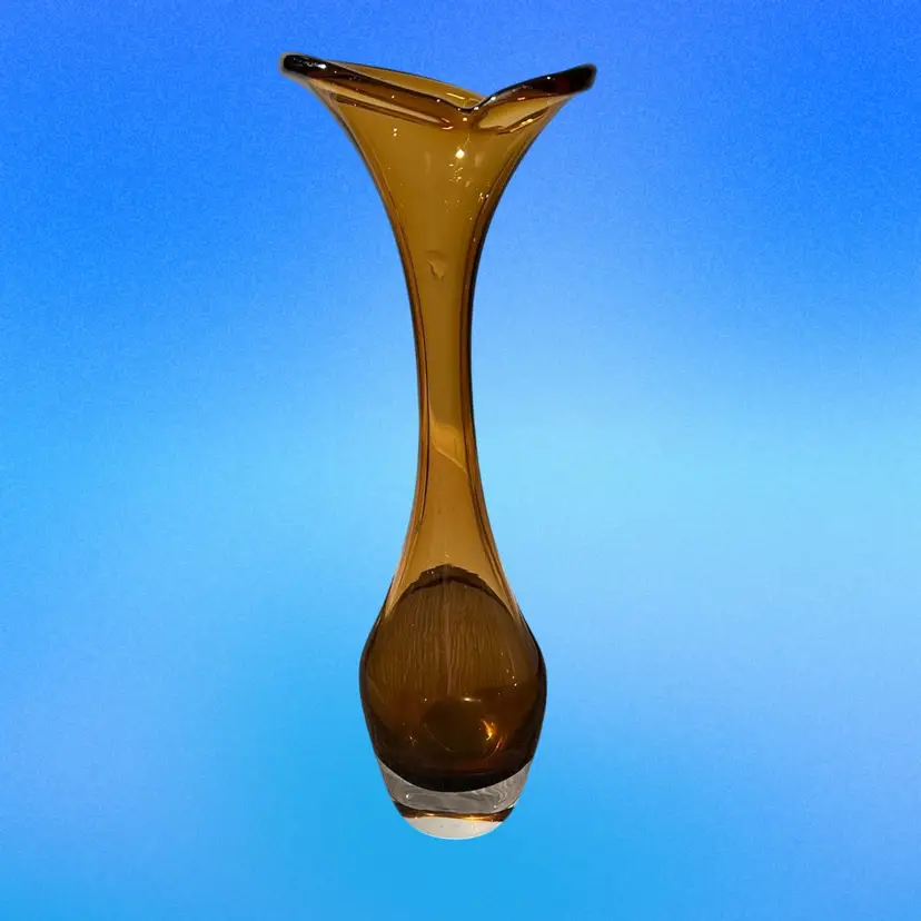 Vintage Aseda Glasbruk Dark Olive Glass Fluted Vase Sweden **UV GLOW** (KK)