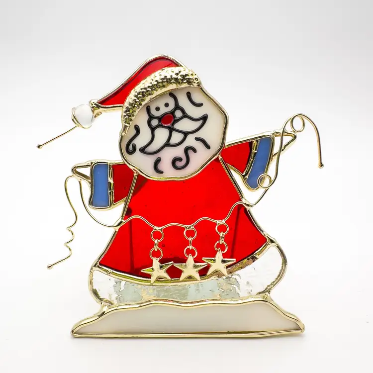 Christmas Stained Glass Santa Claus Tea Light Candle Holder5"H 4.25"W B25
