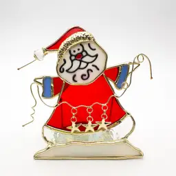 Christmas Stained Glass Santa Claus Tea Light Candle Holder5"H 4.25"W B25