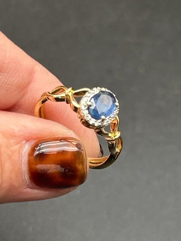 10K Gold Natural Sapphire & Diamond Halo Ring – Size 6.75