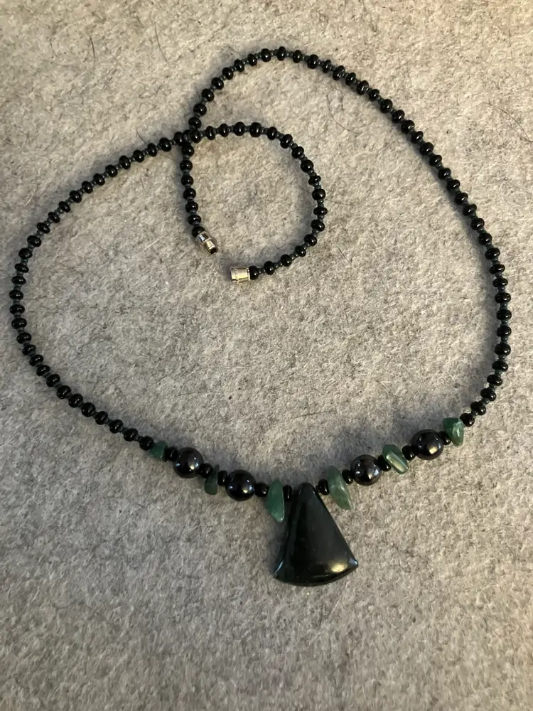 Black Glass Beads Green Adventurine Necklace