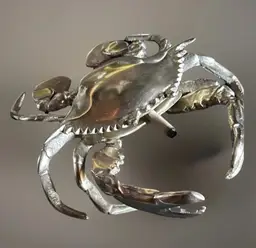 Antique 1920s Crab  Brass Ashtray Lidded English Solid Patinated Bronze Rare