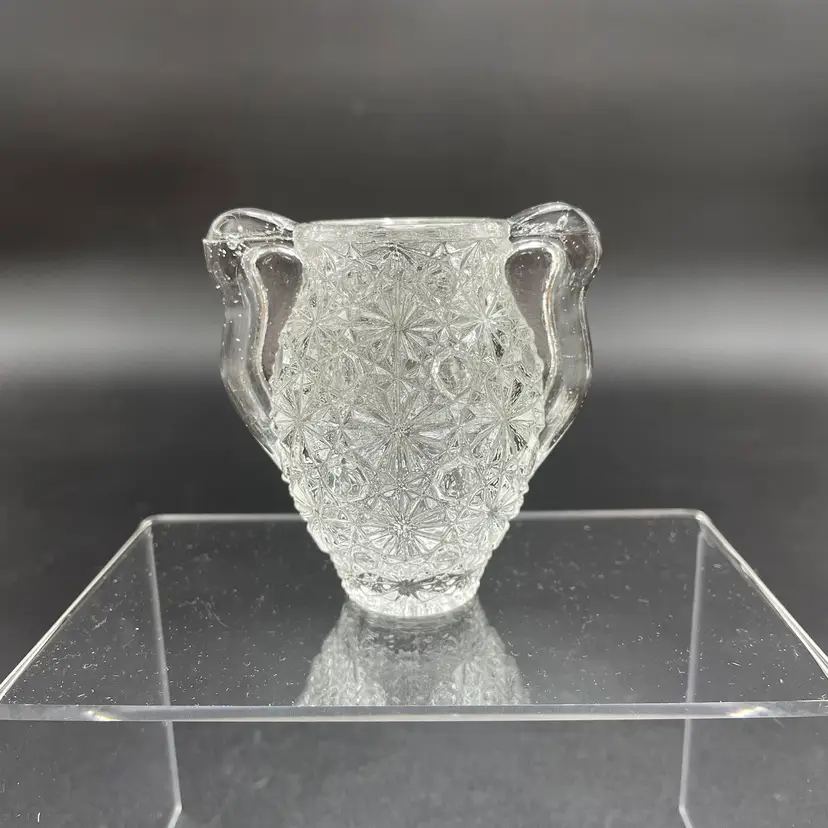 Miniature Clear Glass Vase Daisy and Button Pattern Urn Planter
