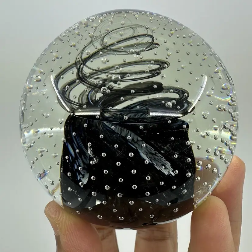 Vintage Caithness Scotland Glass Black Cauldron Paperweight Signed