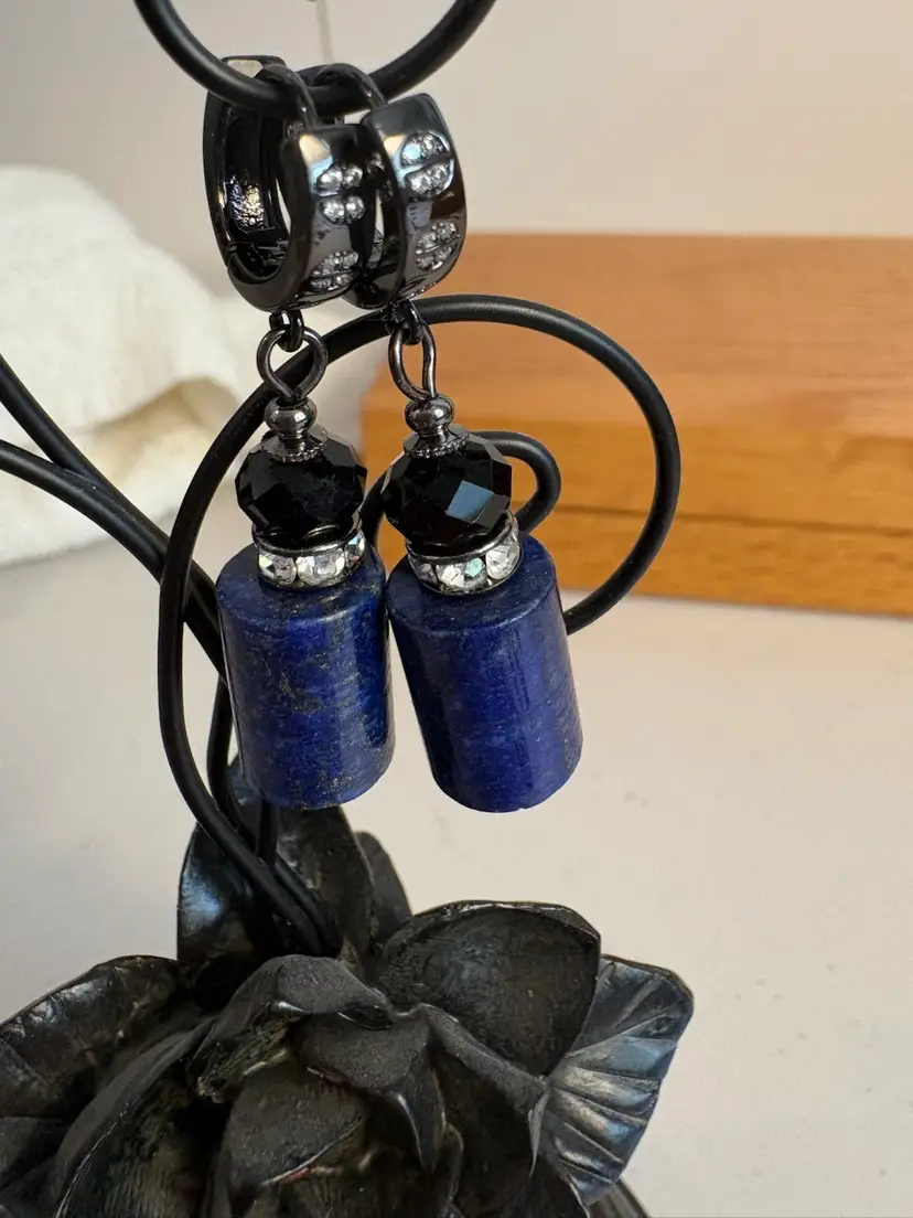 Lapis And Onyx Earrings