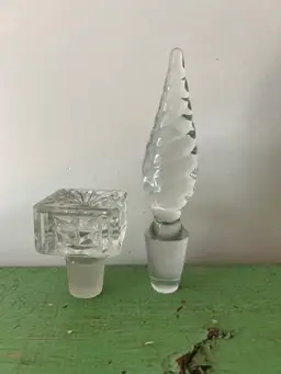 Antique Crystal Bottle Stoppers. Glass Decanter Tops. 2 3/8" & 6.25" tall.
