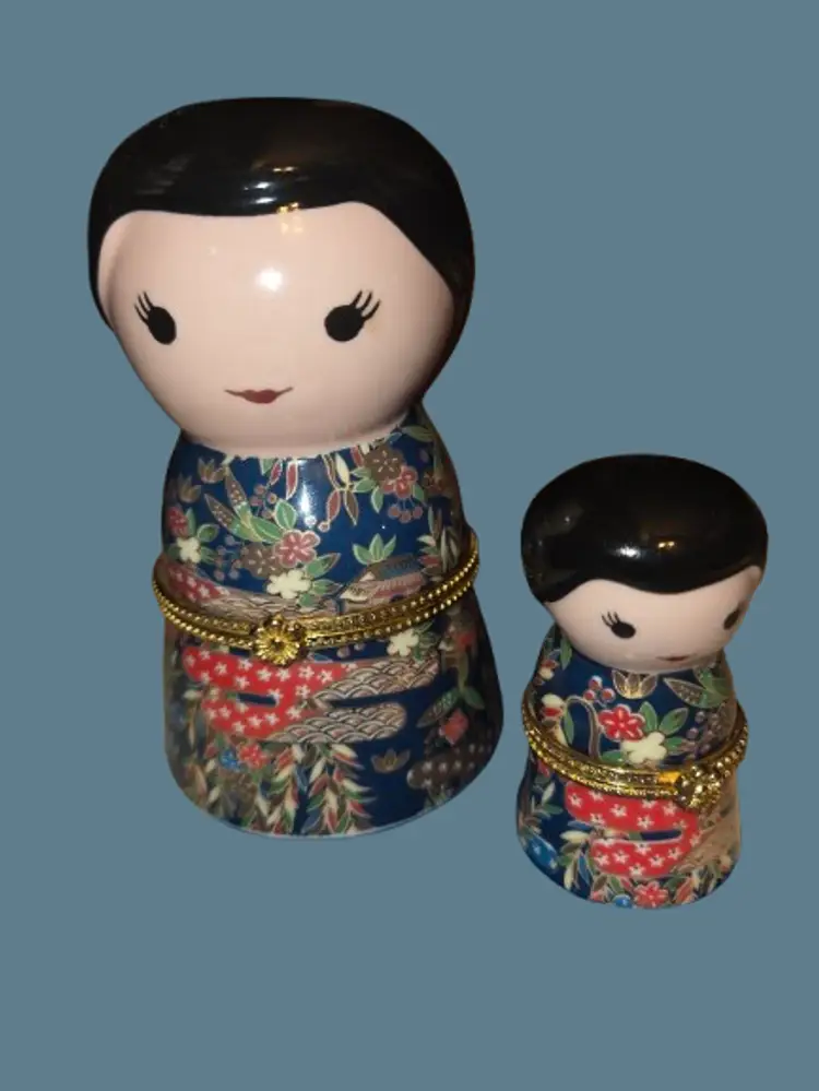 Pair of Kokeshi Porcelain Trinket Boxes