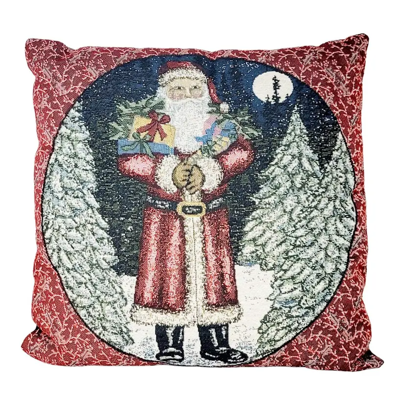 Vtg Needlepoint Santa Claus Christmas Holiday Decorative Tapestry Throw Pillow