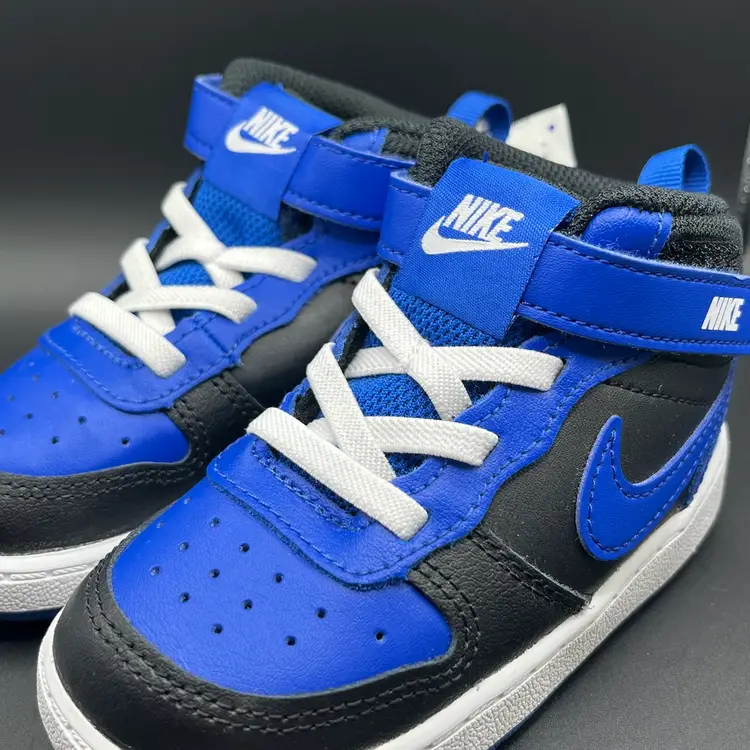 Nike Kid’s Court Borough Mid 2 Shoes Black Blue White Size 7C – Brand New