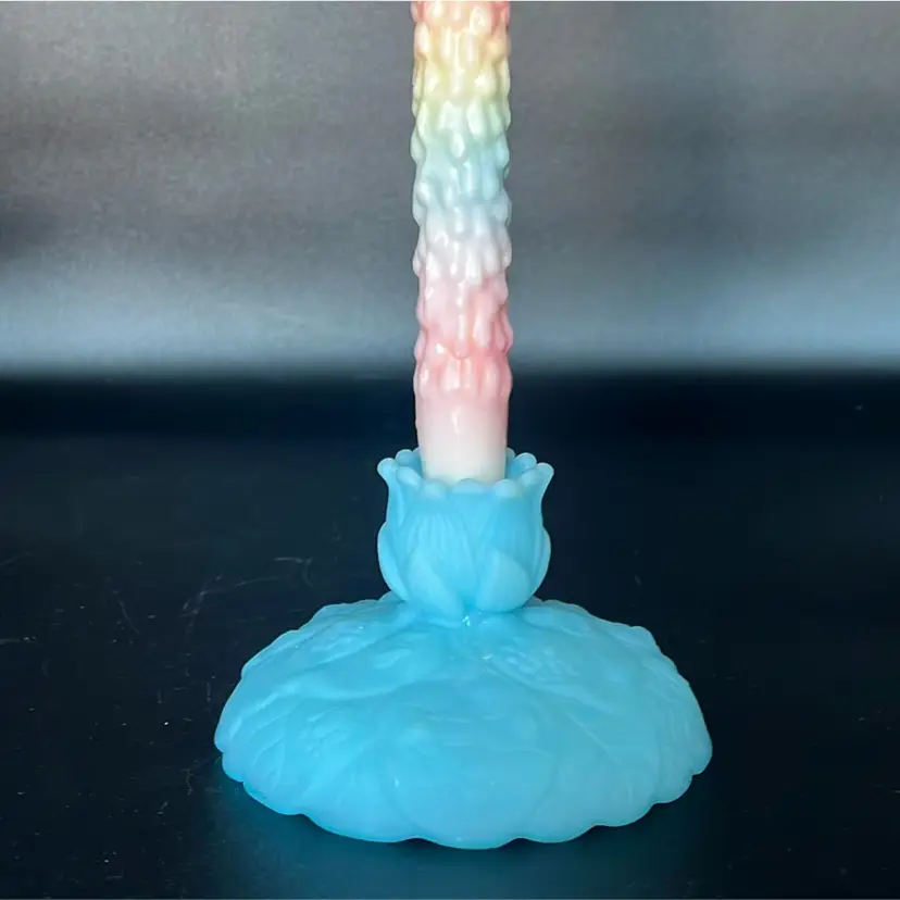 Vintage Fenton Blue Satin Candlestick holder