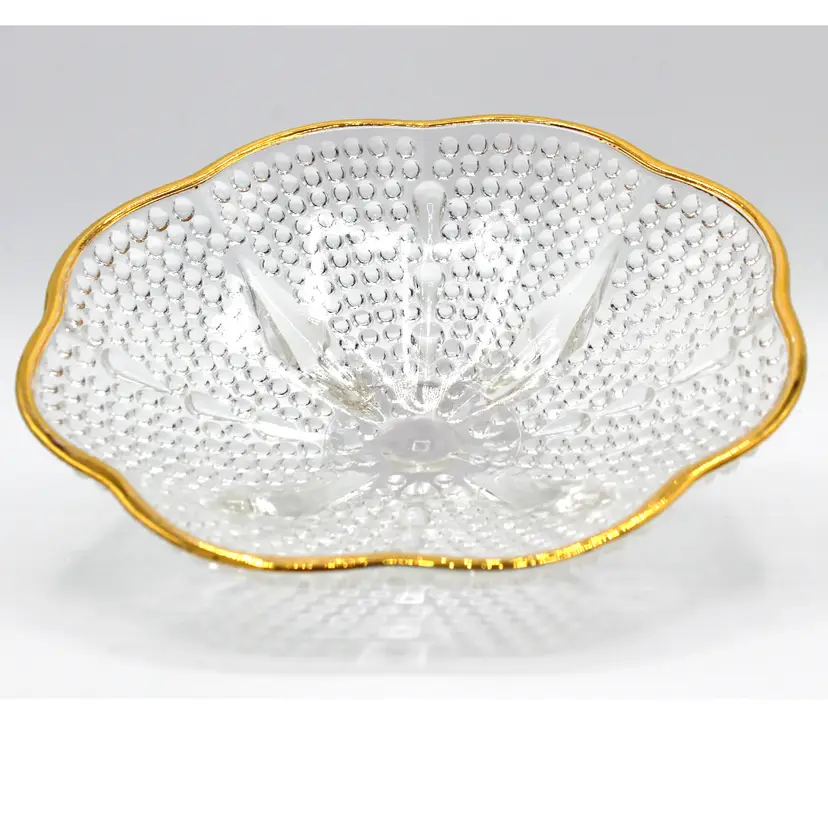 Vintage Hazel Atlas Clear Glass Teardrop Footed Candy Trinket Dish w/ Gold Trim