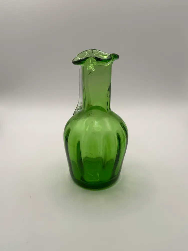 Vintage Green Glass Pitcher with Applied Handle 5"