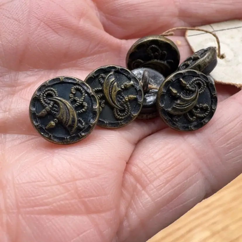 Victorian Antique Brass And Glass Buttons