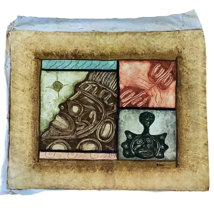 Mayan Or Peruvian Painted Canvas By Raul