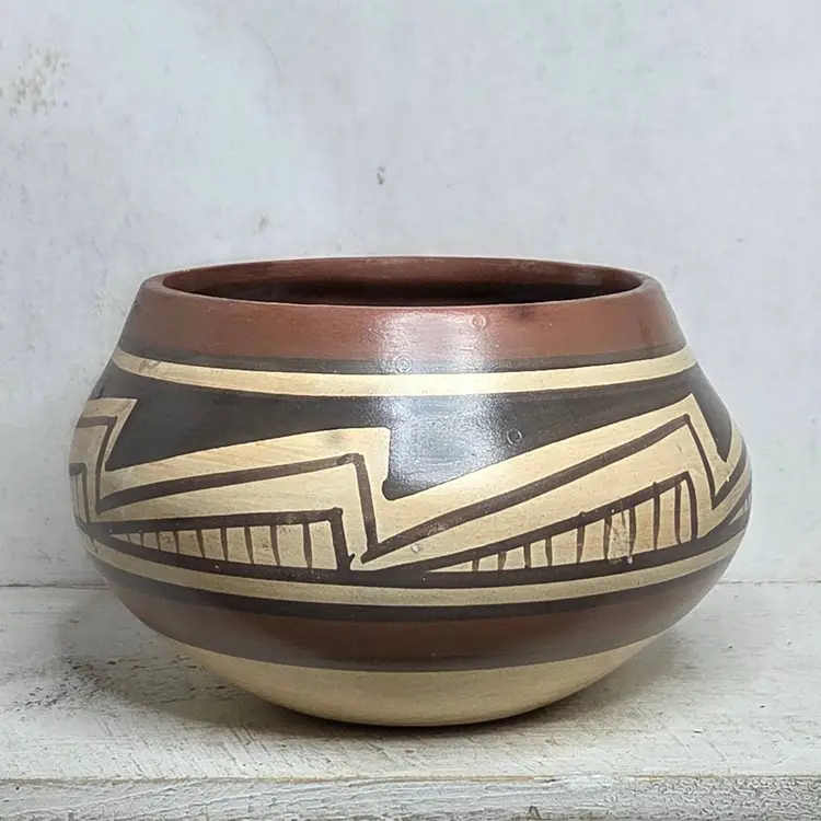 Vintage Southwestern Style Pottery Bowl, Hand Painted Geometric Design