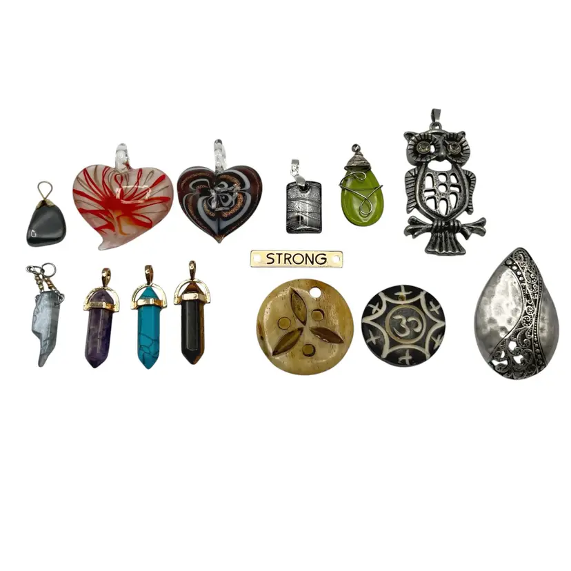 Lot of 14 Pendants & Charms for Jewelry Making or Crafting: Glass & Stone
