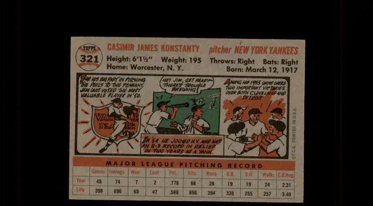 1956 Topps #321 Jim Konstanty - (pk-tl2) - New York Yankees