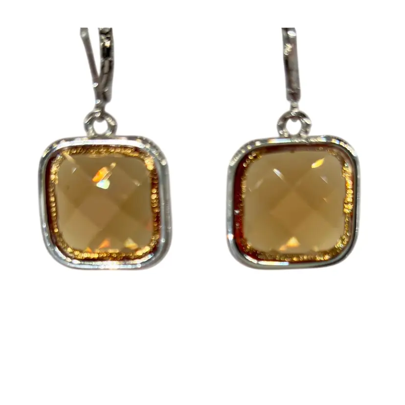 Dana Buchman Glass Topaz & Silver-Tone Drop Earrings..  (NWT)