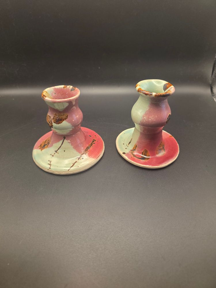 Pink and Green Pottery Candle Holders